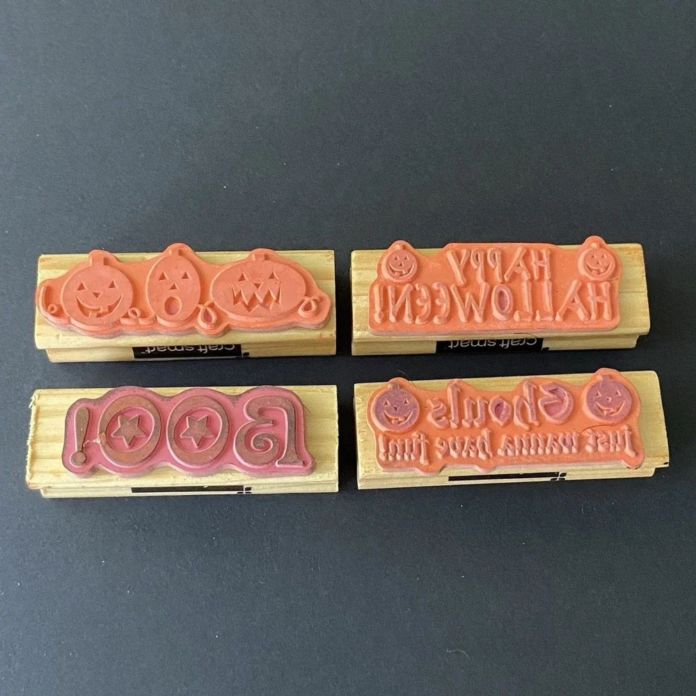Craft Smart Mounted Rubber Stamps Lot of 4 Halloween Theme Boo Ghouls Pumpkins